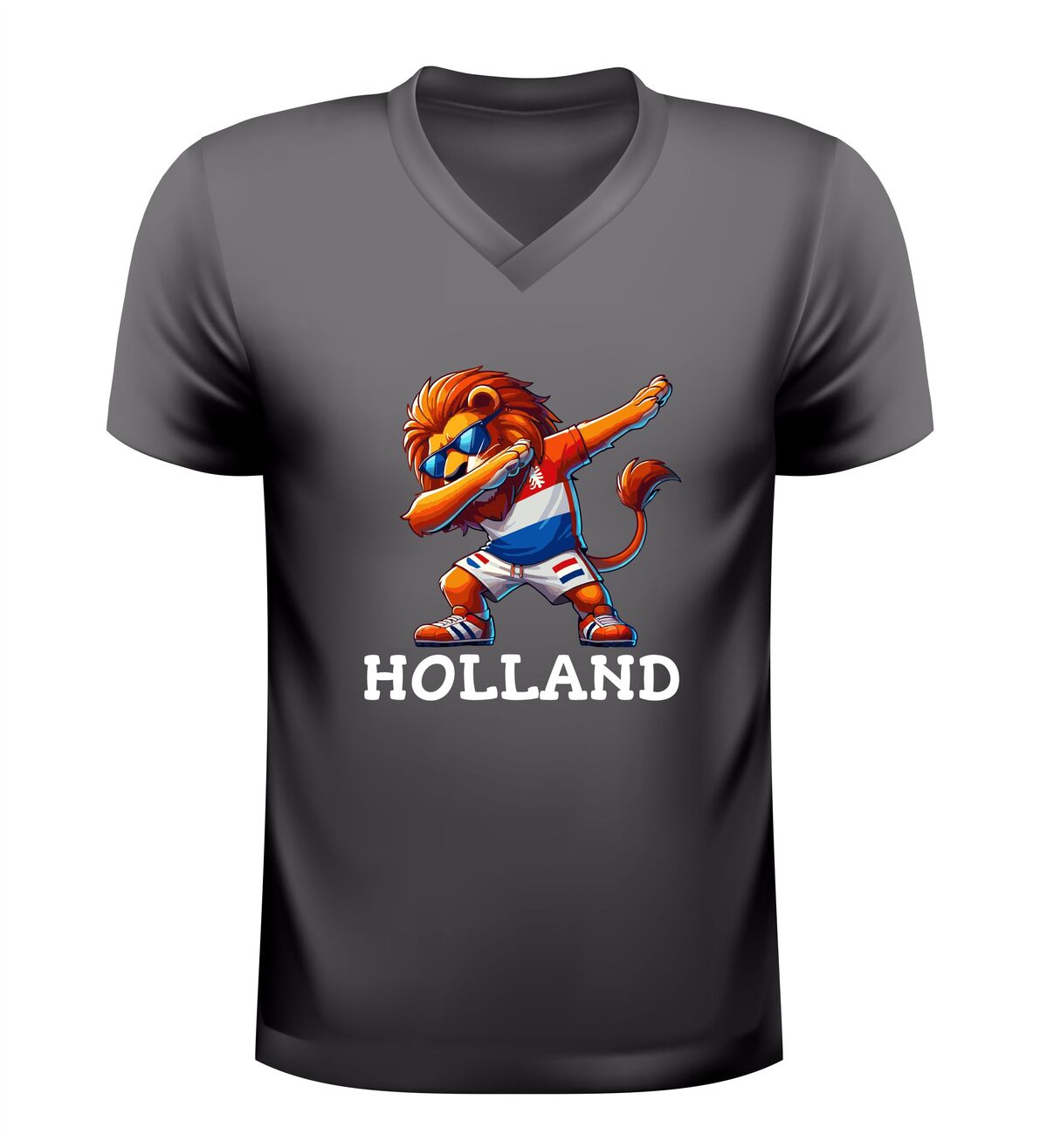Oranje voetbal v-hals shirt EK en WK  leeuw dab pose supporter shirt