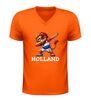 foto 3 Oranje voetbal v-hals shirt EK en WK  leeuw dab pose supporter shirt