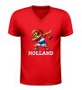 foto 4 Oranje voetbal v-hals shirt EK en WK  leeuw dab pose supporter shirt