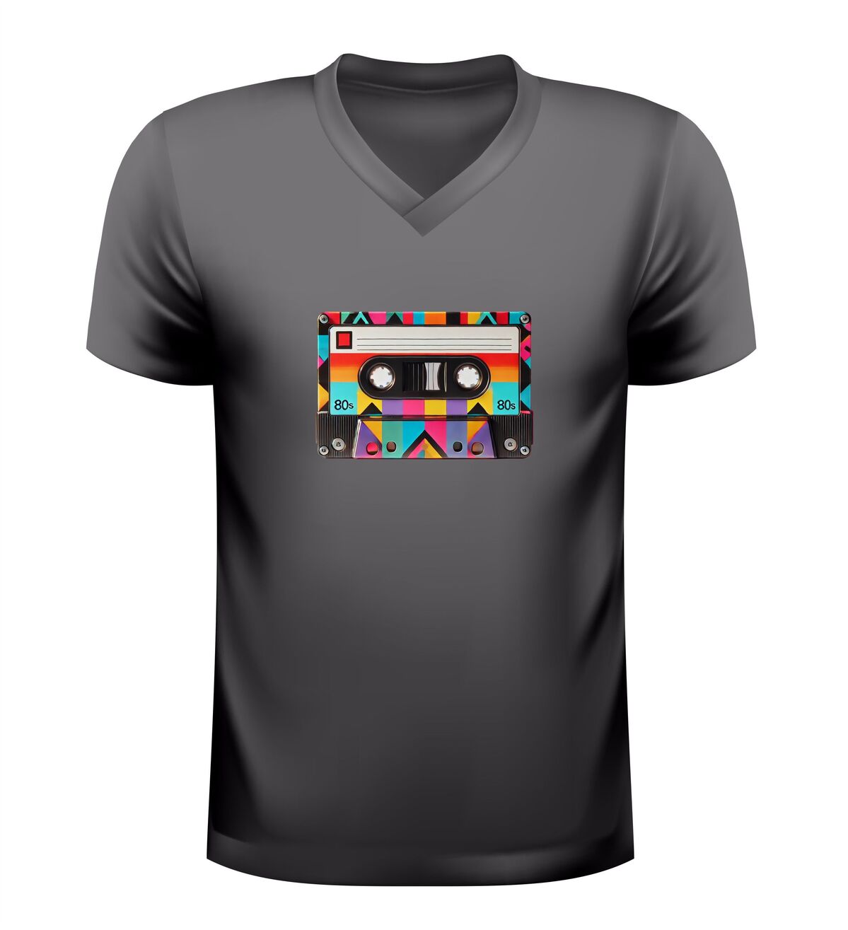 Retro vibes v-hals shirt old school cassettebandje print