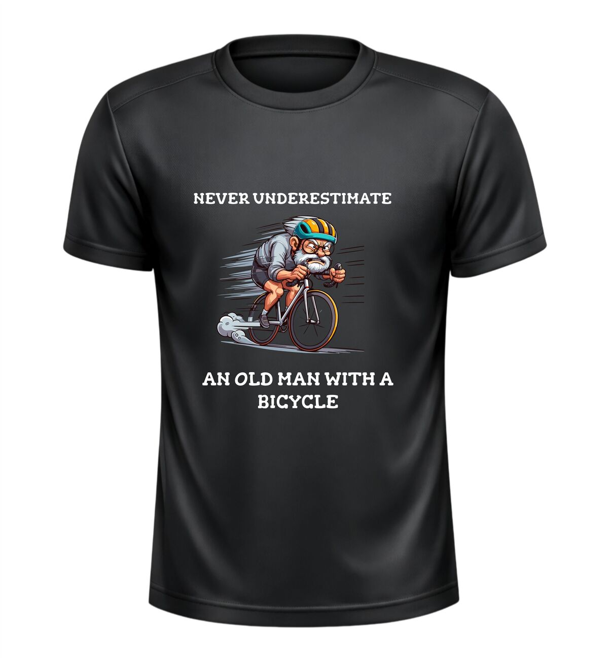 Sportshirt never underestimate an old man with a bicycle wielren shirt met man op racefiets