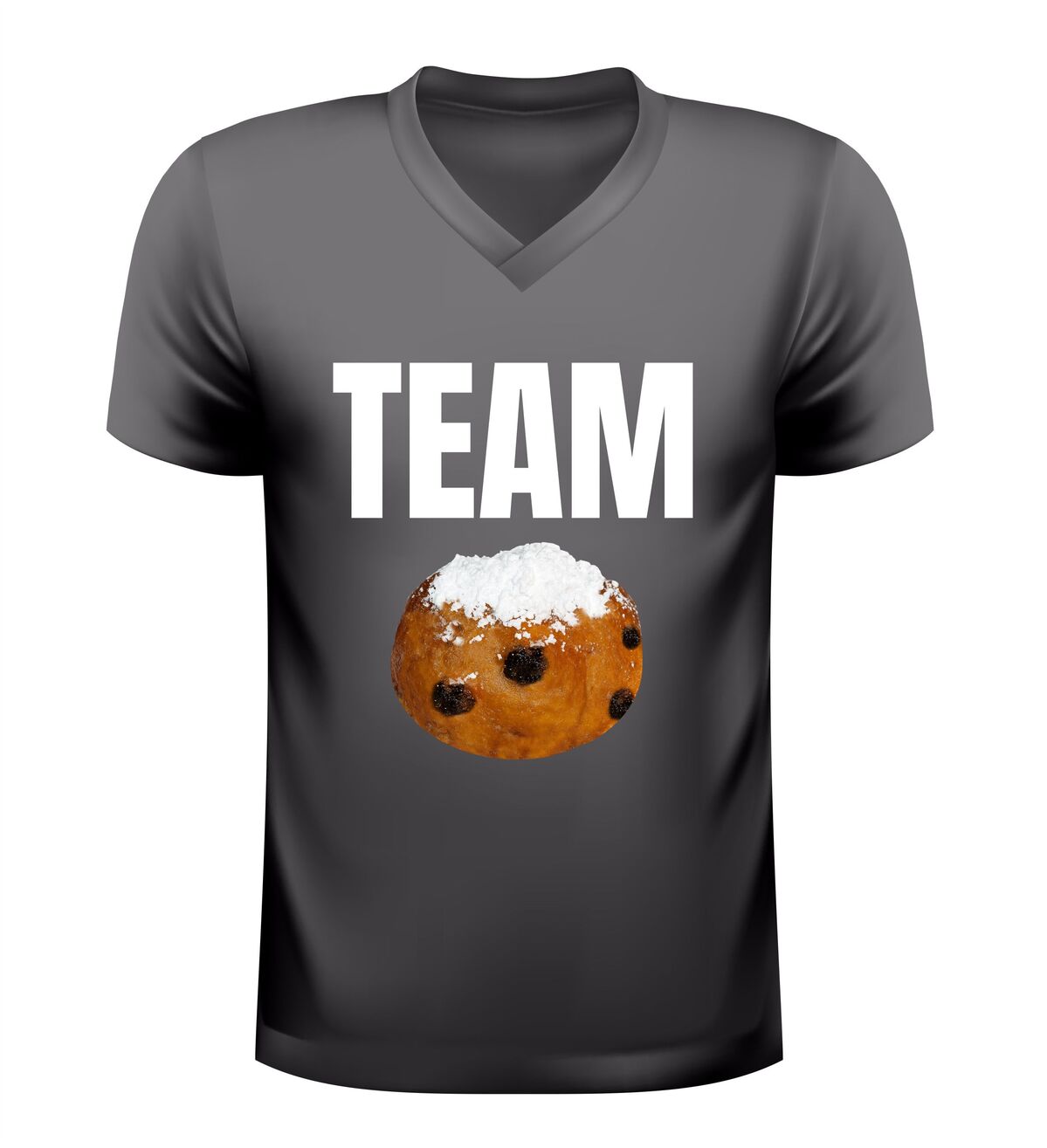 Team oliebol v-hals t-shirt met oliebol afbeelding feestdagen special