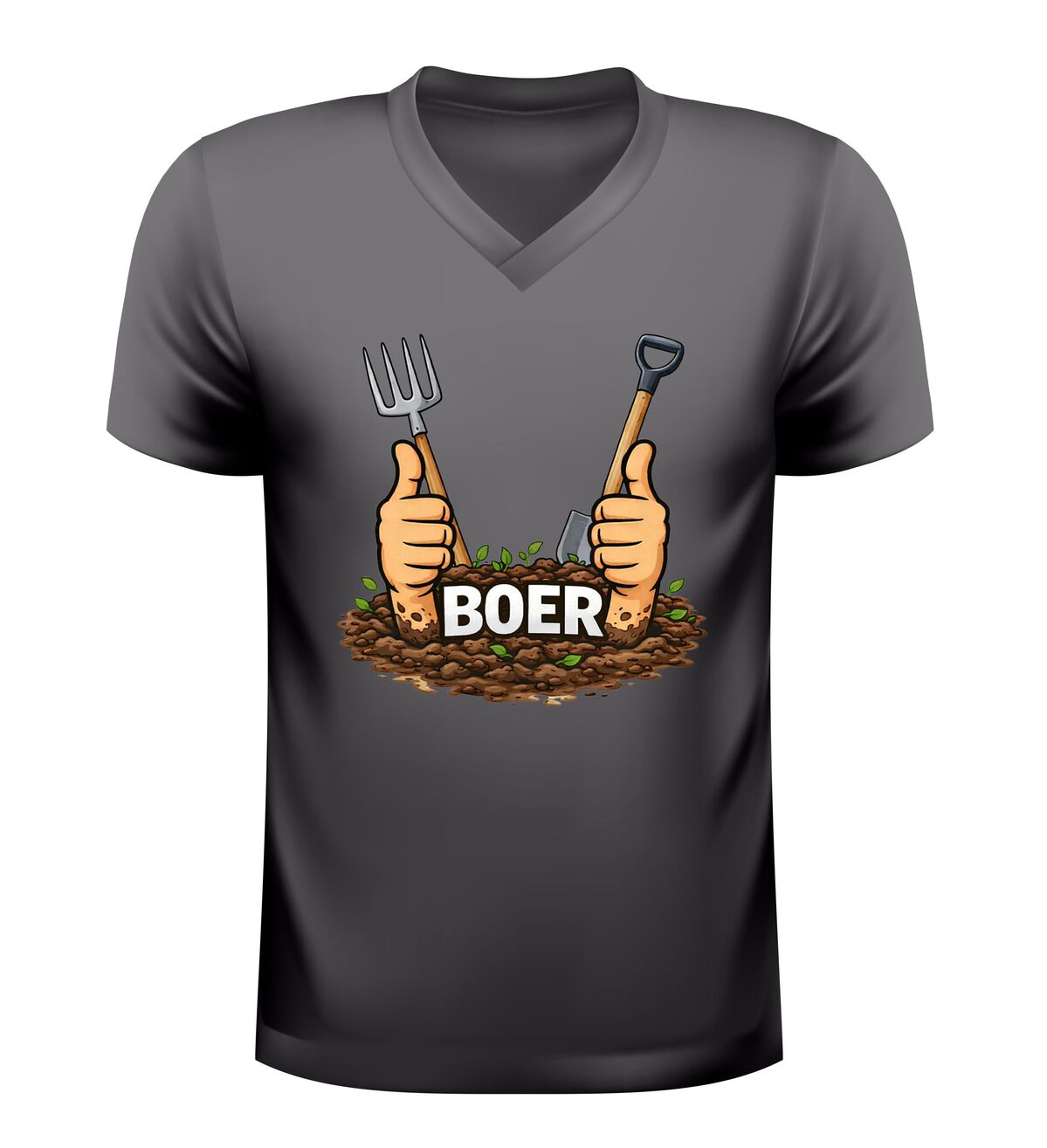 Unisex v-hals shirt boer met hooivork en schep agrarisch t-shirt