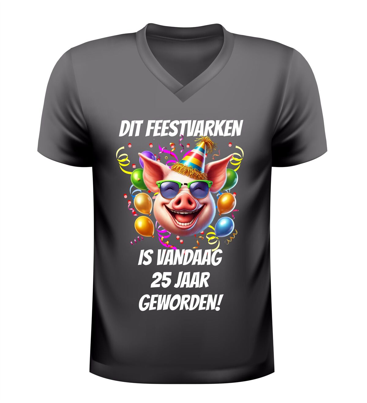 V-hals shirt 25 jaar dit feestvarken Is vandaag 25 jaar geworden met feestelijk varken print