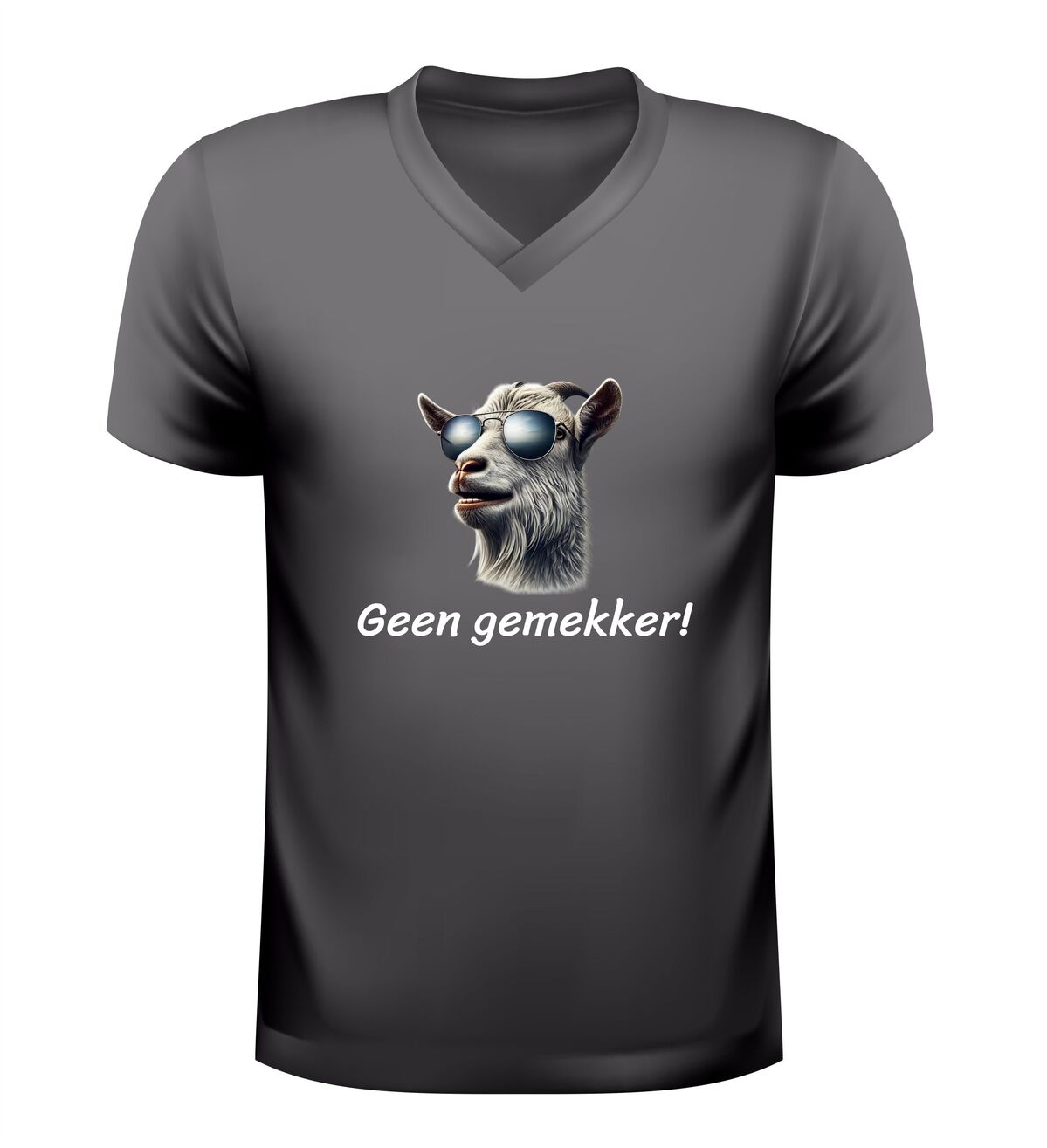 V hals shirt met geit geen gemekker humoristisch t-shirt