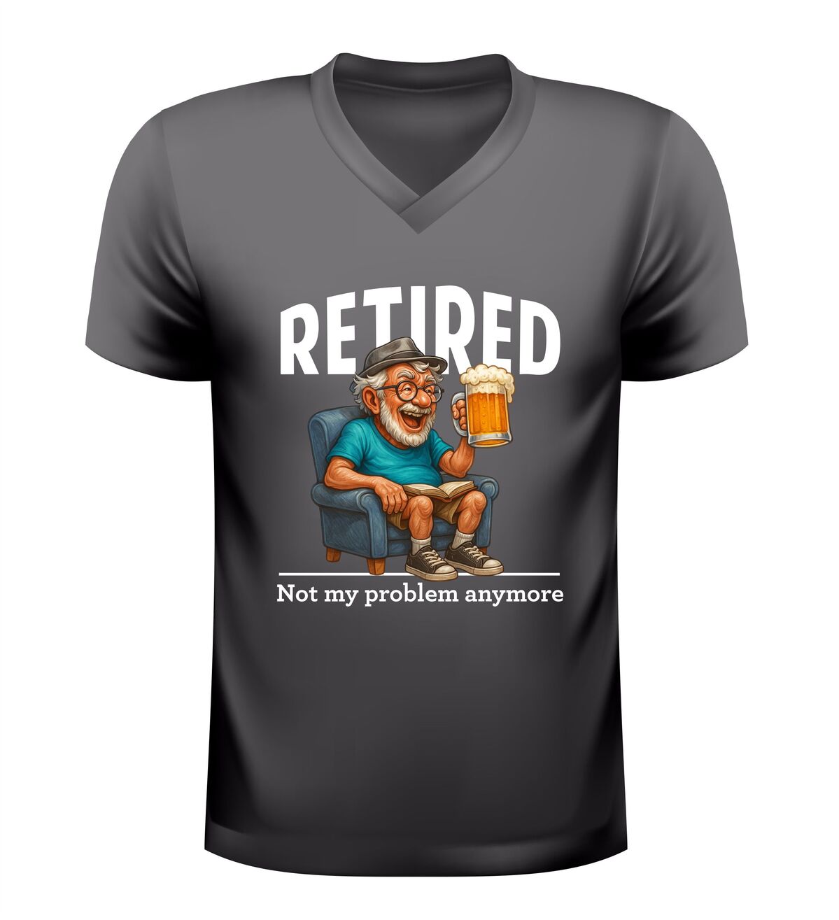 V-hals shirt officially retired not my problem anymore grappig pensioen t-shirt met man en bier