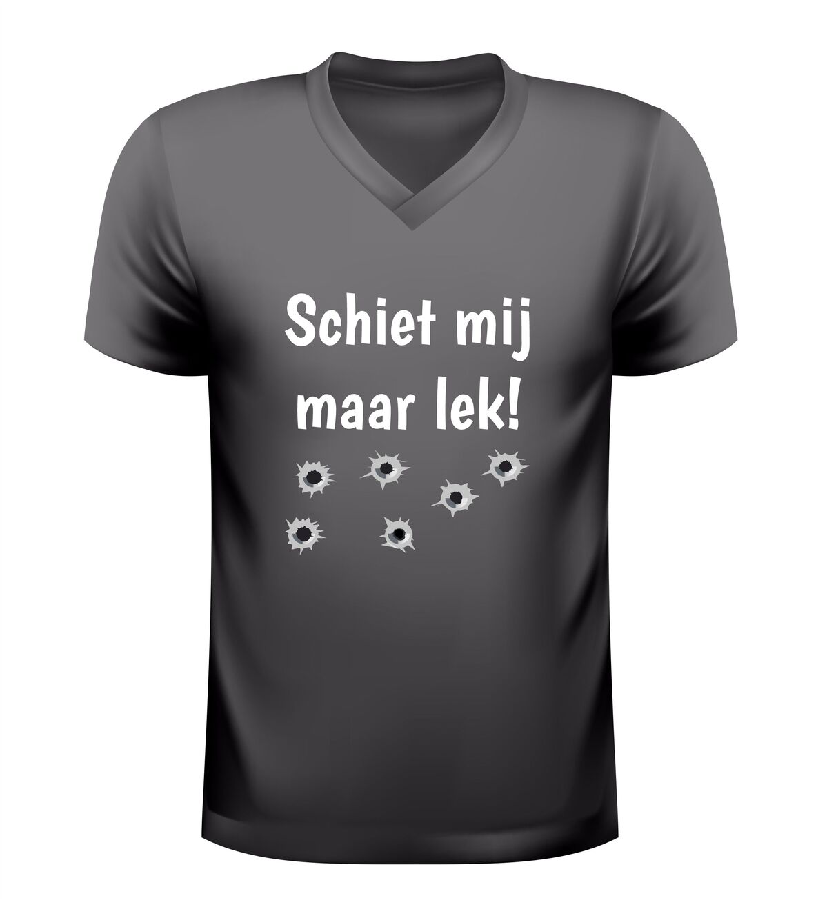 V hals shirt schiet mij maar lek met kogelgaten print  stoer statement t-shirt
