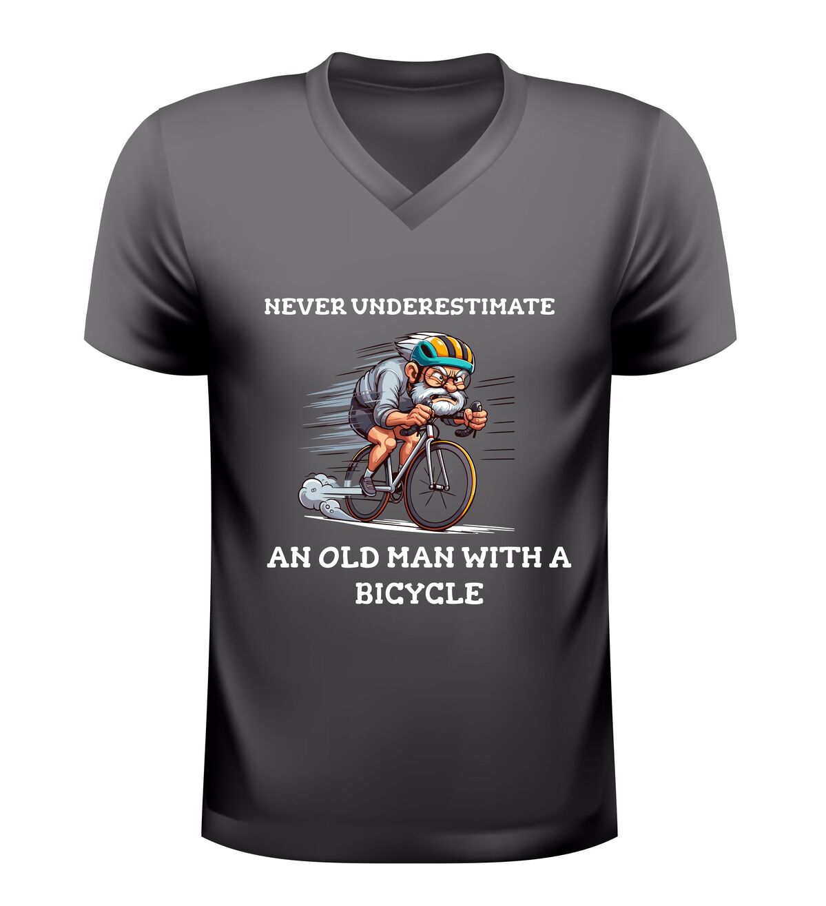 V-hals shirt wielrennen never underestimate an old man with a bicycle