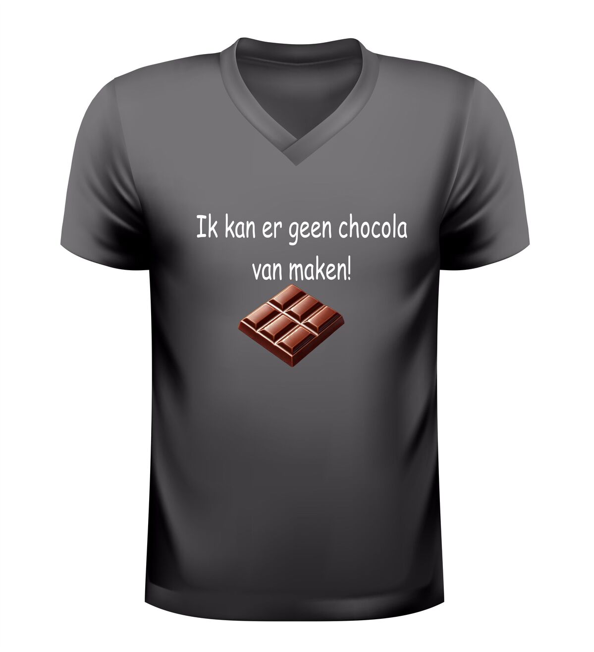 V hals t-shirt ik kan er geen chocolade van maken met chocolade afbeelding grappig Tekst Shirt