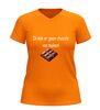 foto 9 V hals t-shirt ik kan er geen chocolade van maken met chocolade afbeelding grappig Tekst Shirt