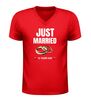 foto 4 V hals t-Shirt just married 10 years ago met trouwringen grappig jubileum Shirt 10 Jaar Getrouwd