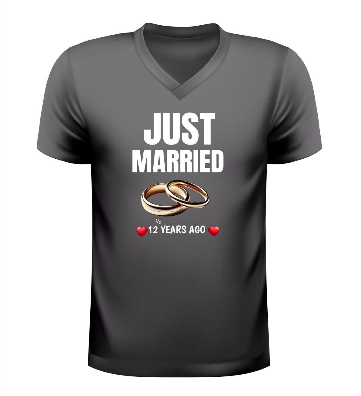 V-hals t-shirt just married 12,5 years ago  pas getrouwd 12,5 Jaar geleden huwelijksjubileum shirt