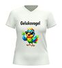 foto 12 Geluksvogel v hals shirt met kleurrijke vogel en klavertje vier