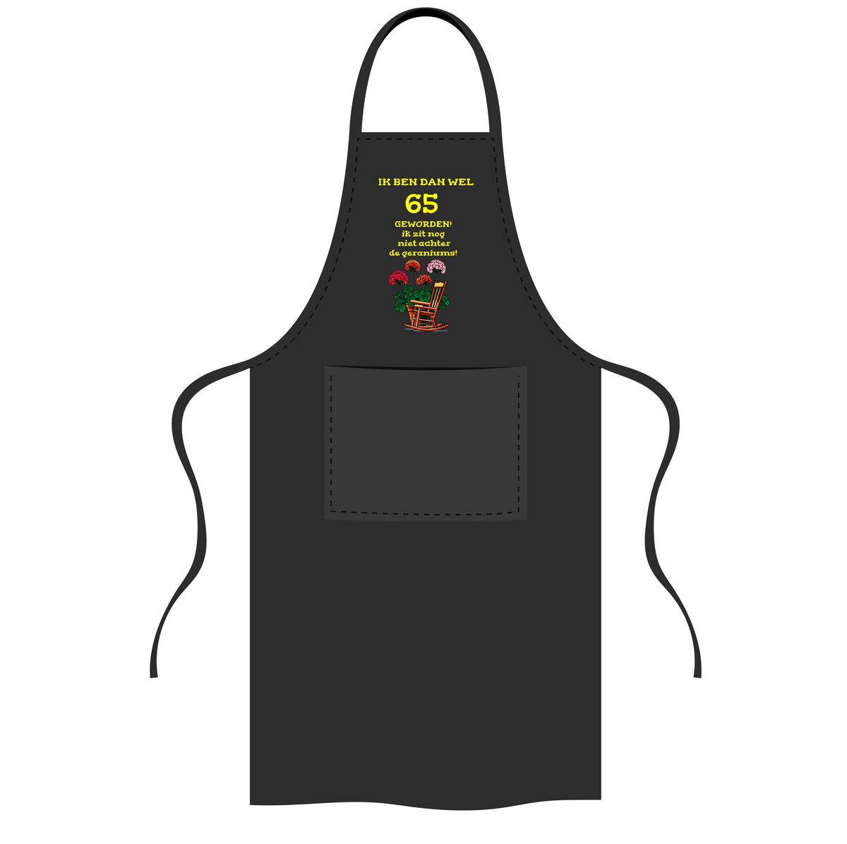 Schort 65 jaar nog lang niet achter de geraniums grappig cadeau voor koken en bbq