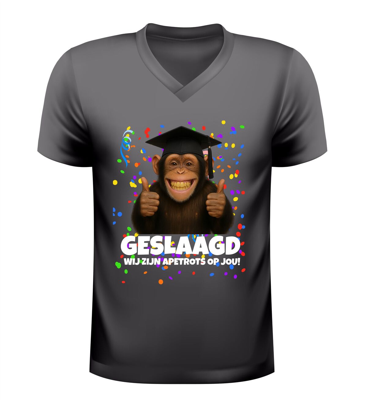 V Hals geslaagd shirt wij zijn apentrots op jou met aap grappig geslaagd cadeau