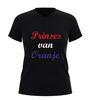 Dames v hals t-shirt prinses van oranje rood wit blauw tekst koningsdag shirt Nederland fan shirt