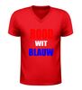 foto 4 V-hals shirt rood wit blauw stijlvol shirt met tekst in Nederlandse kleuren