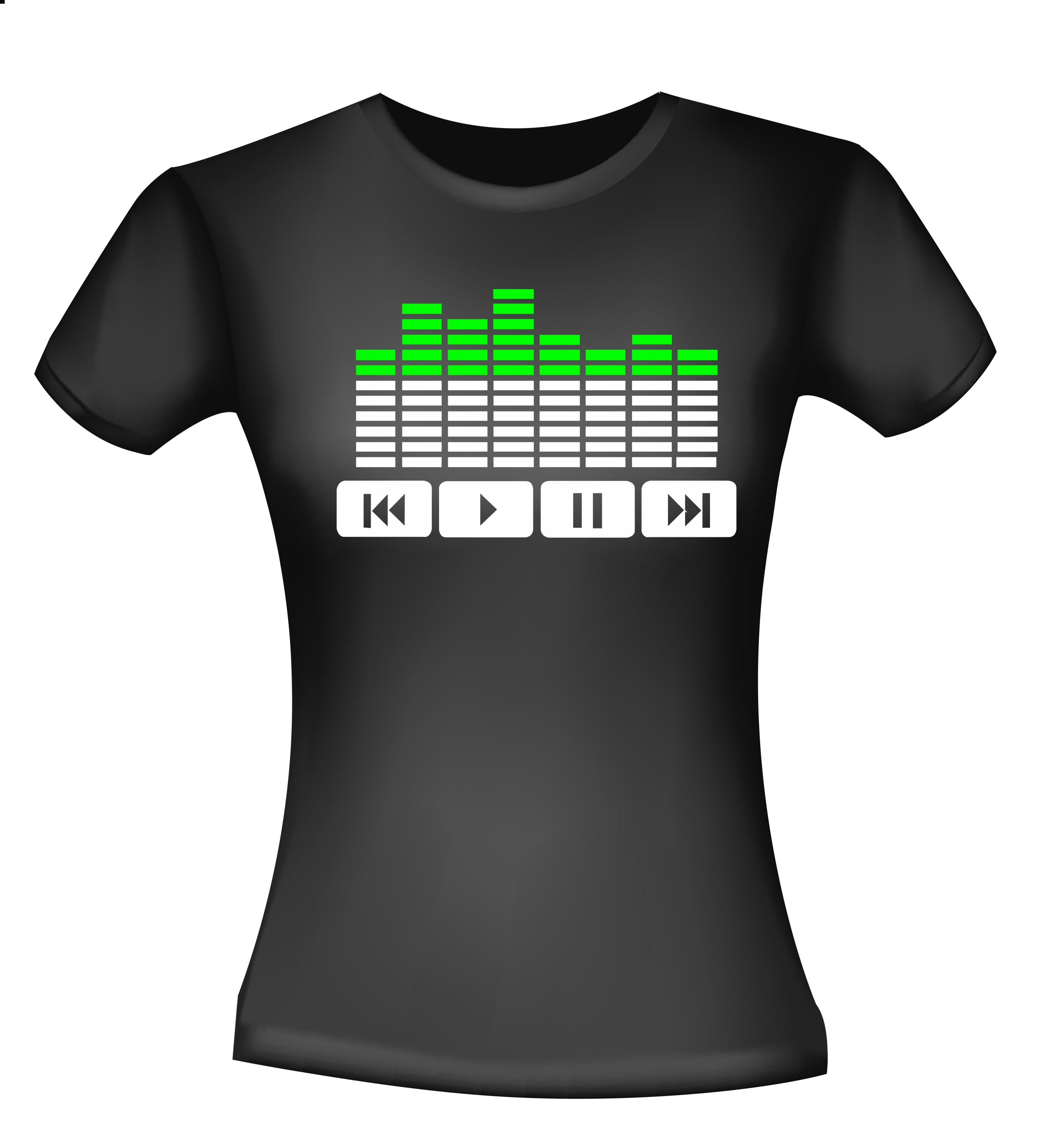 dj t-shirt equalizer  en play en stop pauze buttons